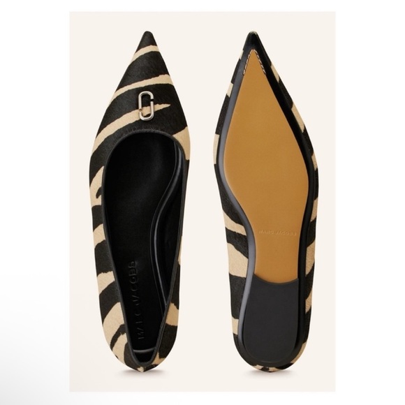 New! MARC JACOBS Ali Pointed-Toe Zebra Ponyhair Ballerina Flats - Picture 2 of 10